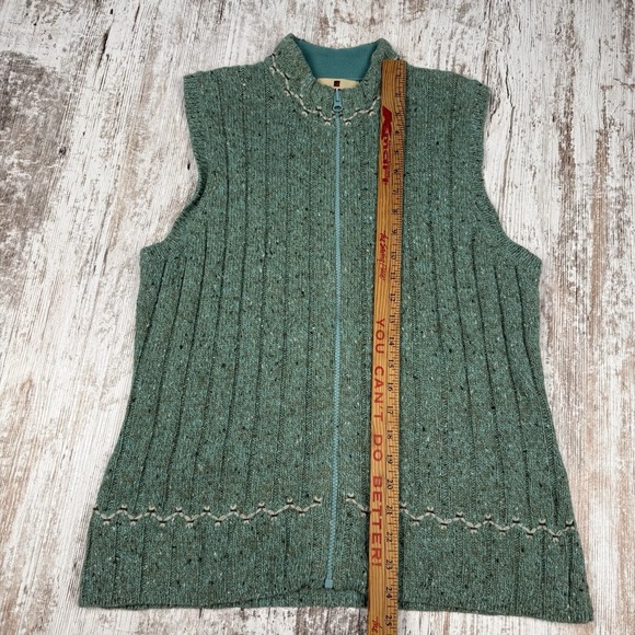 Woolrich Sweater Vest Womens Medium Aquamarine Heather Full-Zip Ramie Wool Blend - Picture 7 of 8